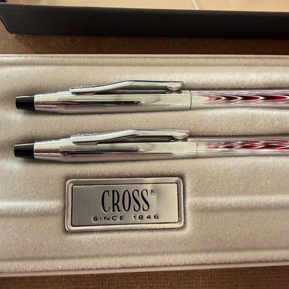 Cross Century Lustrous Chrome Ballpoint Pen and Pencil Set 3501 Vintage USA